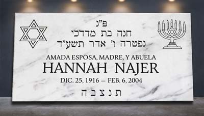 Lápida de mármol blanco de 60X30cm con grabado de letras hebreas para cementerios Judíos
