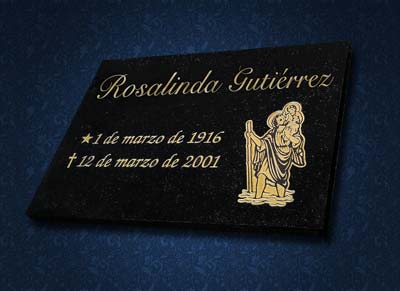 Lápida de granito negro de 43X30cm con grabado de San Cristóbal